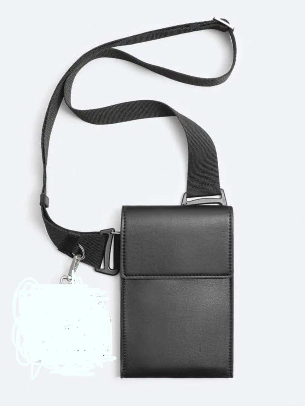 Zara Black Leather Crossbody Phone Pouch - Men